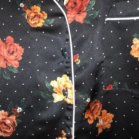 Black Satin Floral Pajama Blouse - Picture 8 of 12